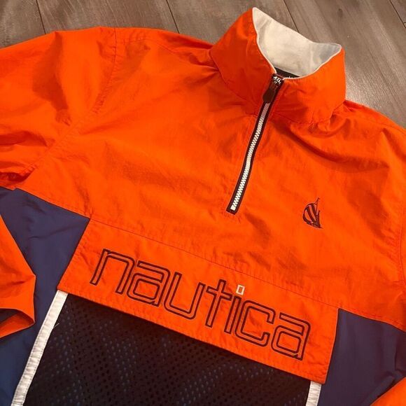 Nautica Orange and Blue Windbreaker Jacket Men Medium - Picture 2 of 4